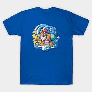 Surfing Santa Claus Cartoon T-Shirt